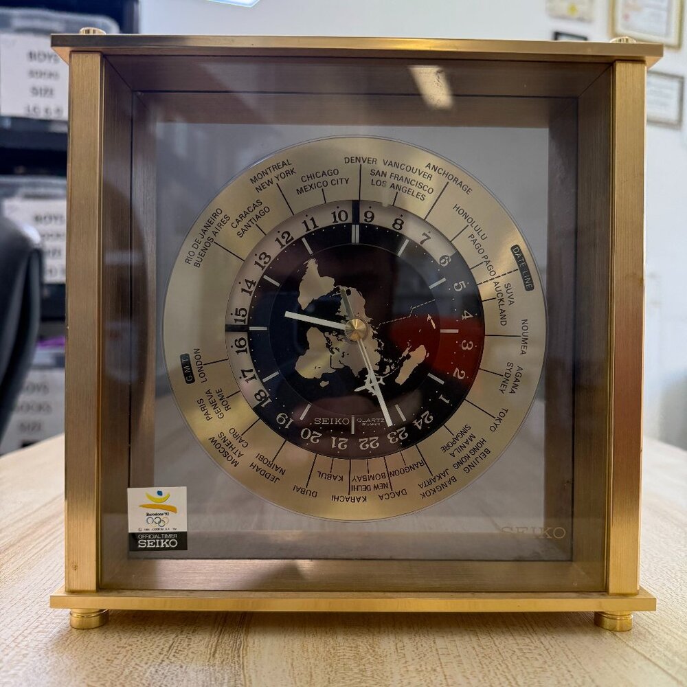 VTG Seiko Brass World Time Zone Clock ✈️ Plane Second Hand MCM